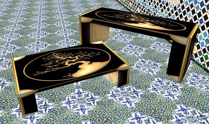 jasmins oriental table set  square legs in black boxed