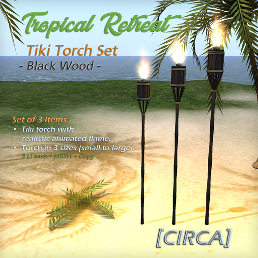 [CIRCA] - "Tropical Retreat" - Tiki Torch Set - Black Wood