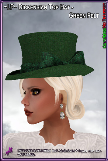 ~LP~Dickensian Top Hat (BOXED) Green Felt