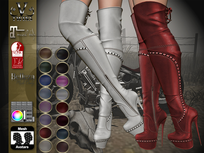 Second Life Marketplace VTwins Biker Boots Burn Out Fat Pack