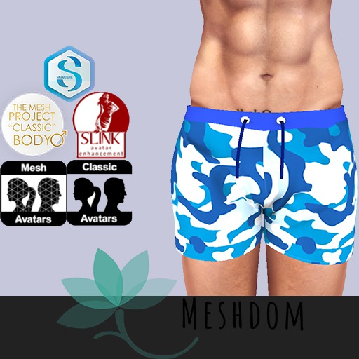 Second Life Marketplace Blue Camo Board Shorts {Slink/TMP/Signature}
