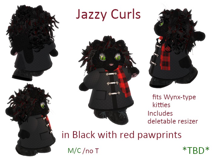 *TBD*W-Tiny Jazzy Curls Black red pawprints kitty
