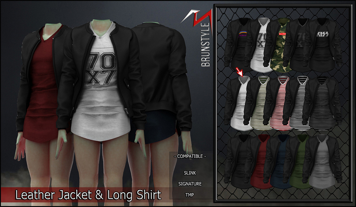 [BrunStyle] Leather Jacket & Long Shirt - White