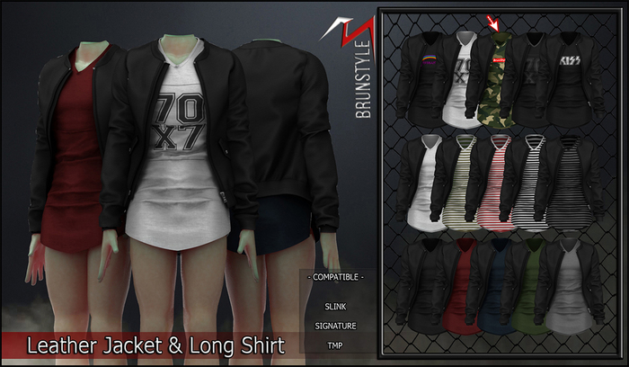 [BrunStyle] Leather Jacket & Long Shirt - Camouflage