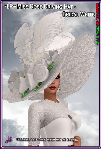 ~LP~ Miss Rose DrivingHat (BOXED) Bridal White