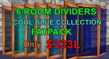 6 SEMI TRANSPARENT ROOM DIVIDERS ~COOL BLUES COLLECTION FATPACK