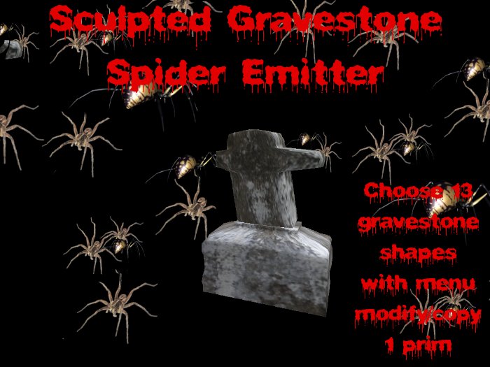Halloween Sculpted Gravestone Spider Emitter with Shape Change Menu