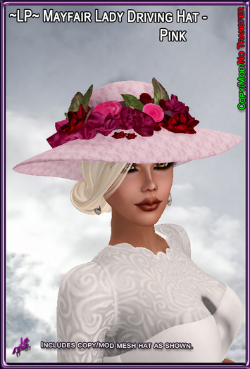 ~LP~Mayfair Lady Driving Hat (BOXED) Pink