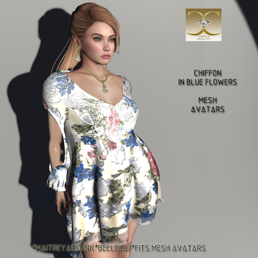 CHIFFON DRESS IN BLUE FLOWERS