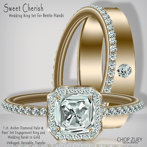Sweet Cherish - Gld - Wedding Ring Set for Bento by Chop Zuey Couture Jewellery