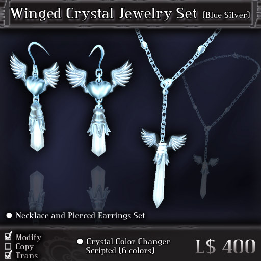 < Yabusaka > Winged Crystal Jewelry Set Blue Silver