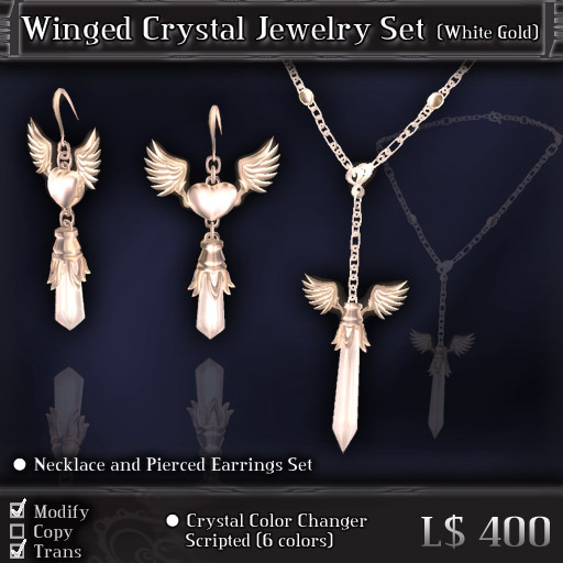 < Yabusaka > Winged Crystal Jewelry Set WhiteGold 