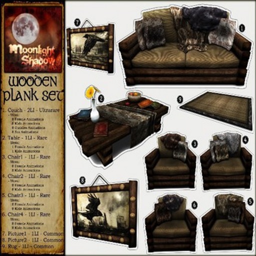 "Moon_Sha" Wooden Plank Set - Chair 4 <>RARE