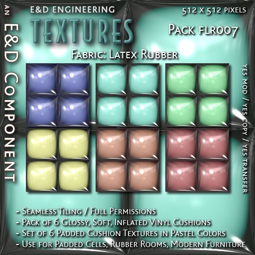 [FLR007] 6 Glossy Latex Textures Vinyl Textures Colored Latex Textures Padded Cell Textures by E&D ENGINEERING