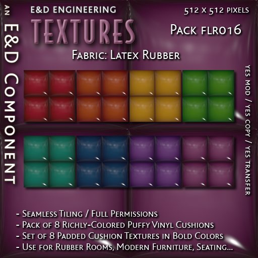 [FLR016] 8 Glossy Vinyl Textures Colored Latex Textures Shiny Latex Textures Padded Cell Textures by E&D ENGINEERING