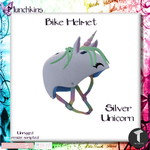 Second Life Marketplace {M} Bike Helmet [Unicorn] [Silver] [Unpacker HUD]