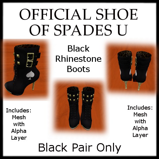 Spades U Black Rhinestone Boots