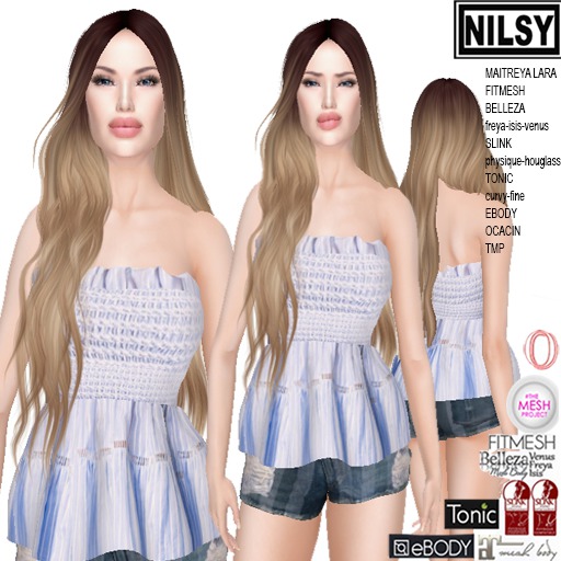 STRAPLESS TOP AND STRIPE DENIM SHORTS,ALL BODIES