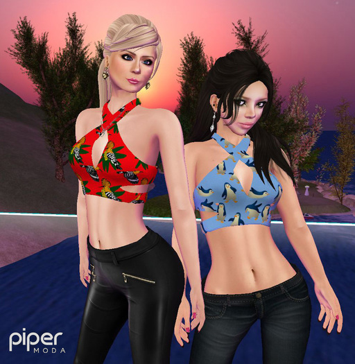Piper Moda 'Birds' x3 halter tops fatpack