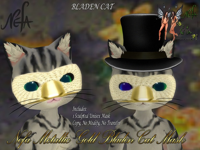 NEFA 160 Sculpted Metalic Gold Bladen Cat Mask Boxed
