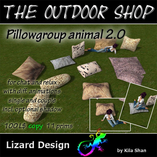Pillowgroup animal for chat and relax, incl. optional shadow