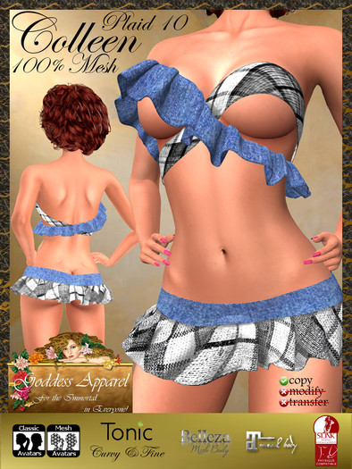 *Goddess* Colleen Mesh Mini Ruffle Outfit Denim & Plaid 10