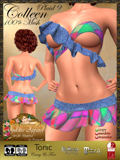 *Goddess* Colleen Mesh Mini Ruffle Outfit Denim & Plaid 9