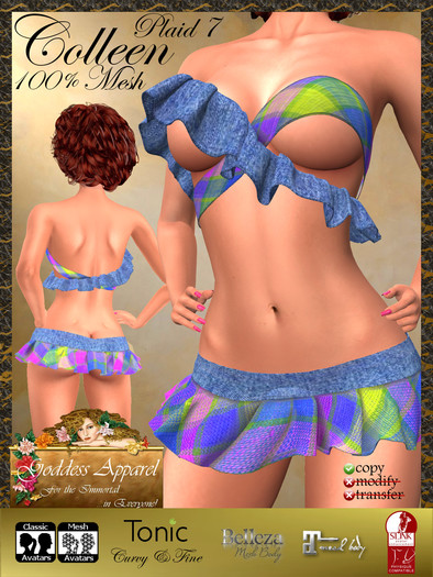 *Goddess* Colleen Mesh Mini Ruffle Outfit Denim & Plaid 7