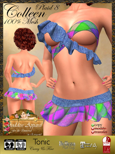 *Goddess* Colleen Mesh Mini Ruffle Outfit Denim & Plaid 8