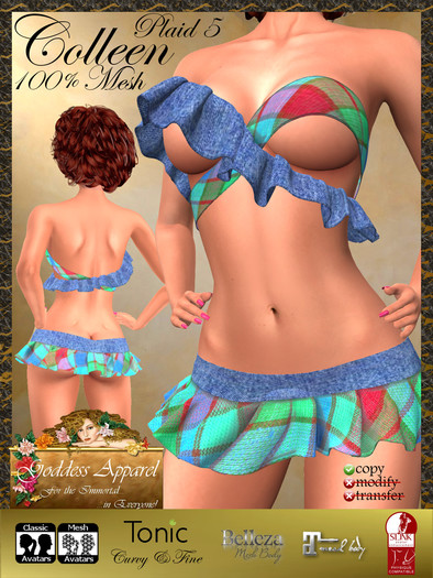 *Goddess* Colleen Mesh Mini Ruffle Outfit Denim & Plaid 5