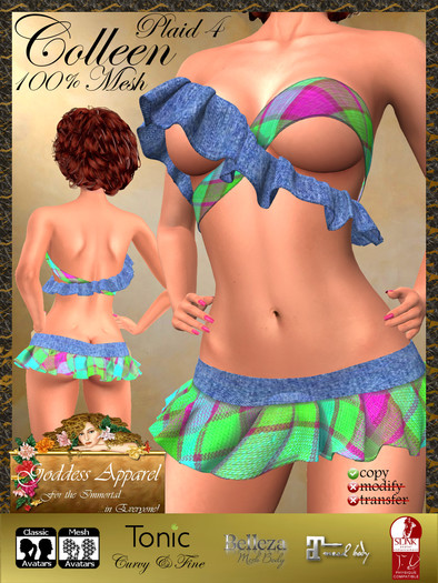 *Goddess* Colleen Mesh Mini Ruffle Outfit Denim & Plaid 4