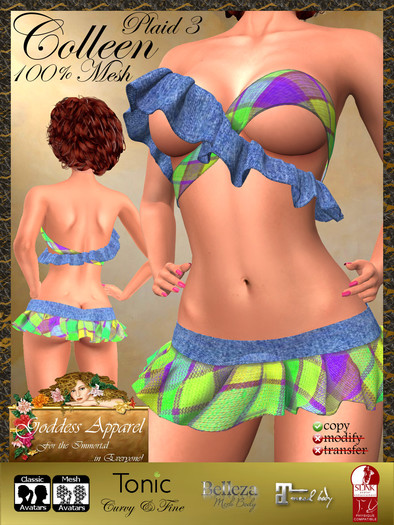 *Goddess* Colleen Mesh Mini Ruffle Outfit Denim & Plaid 3