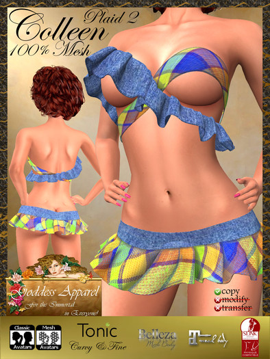 *Goddess* Colleen Mesh Mini Ruffle Outfit Denim & Plaid 2