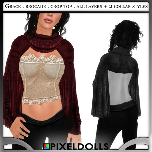 (PixelDolls) Grace . Brocade crop . Wine