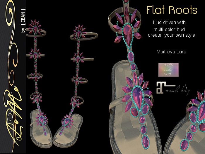 [ IBAN ] //103 MESH FLAT GEMS SANDALS wHUD MAITREYA