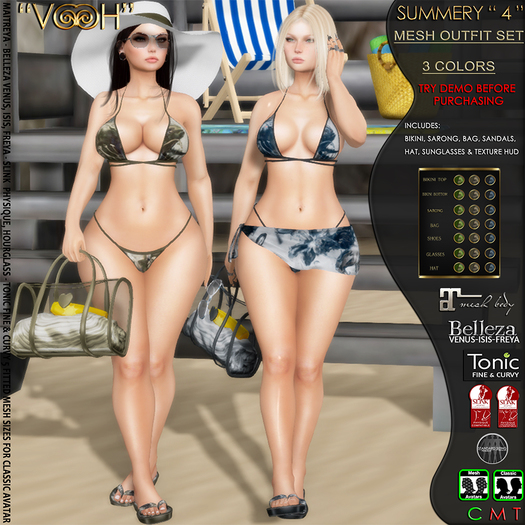 " VOOH " SUMMERY MESH OUTFIT SET "4" MIX & MATCH - HUD DRIVEN WITH 3 COLORS