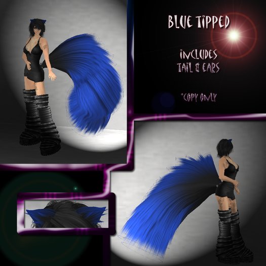 Black & blue fluffy neko tail