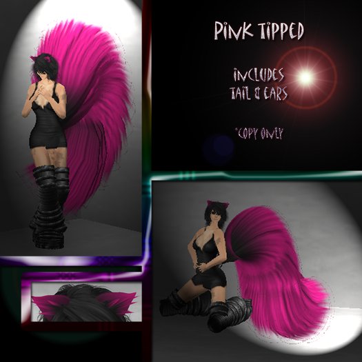 Black pink tipped fluffy neko tail