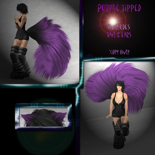 Black -purple tipped fluffy neko tail