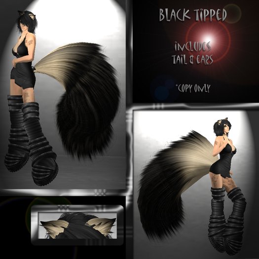 Blonde -tipped black fluffy neko tail