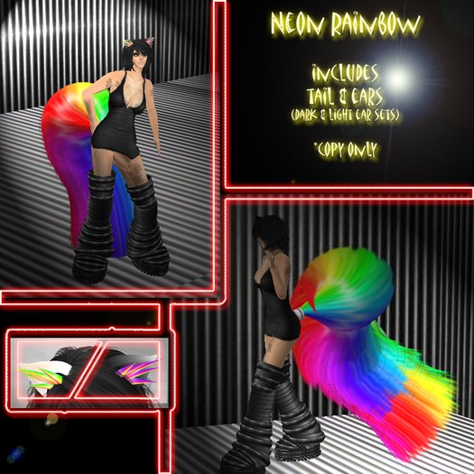 Neon rainbow fluffy neko tail