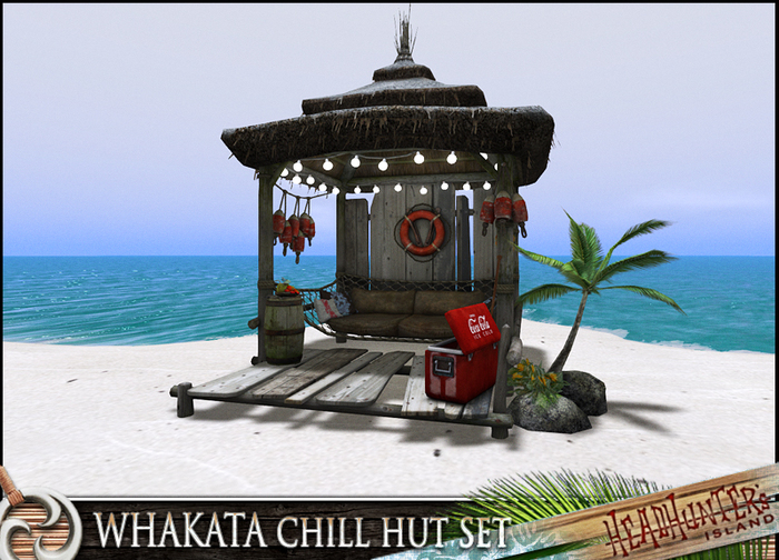 HeadHunter's Island - Whakata tiki chill hut set - 40 animations - drink givers /lights/fishing decor - MESH