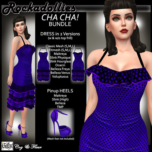 C&F Rockadollies ChaCha Dance Dress BUNDLE - Purple/Black Dots