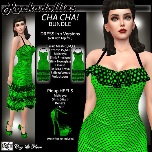 C&F Rockadollies ChaCha Dance Dress BUNDLE - Lime/Black Dots