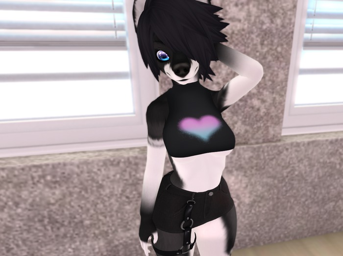 Fitted Half Top - Pink/Blue Heart