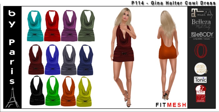 Gina Halter Cowl Mini Dress - Maitreya TMP Ebody Tonic Curvy Fine Freya Venus ISIS Physique Hourglass Ocacin