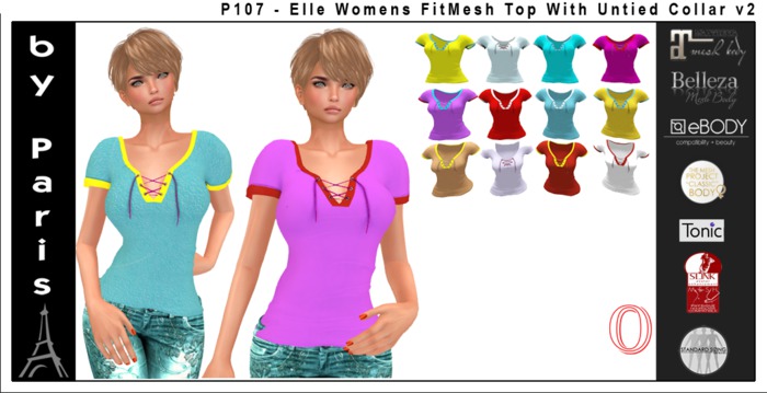 Elle Womens FitMesh Top With Untied Collar v2 - Maitreya, TMP, Belleza, Belleza, Slink, Tonic, Ebody