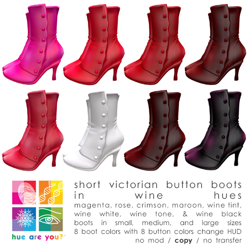 "hue are you?" wine hues short victorian button boots