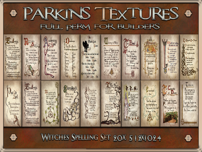 Parkins Textures - Witches Spelling Set -20x Full Perm Oblong 512x1024 - Halloween, Witch, Warlock, Book, Picture