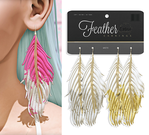 e.marie // Feather Earrings - White (wear to unpack)